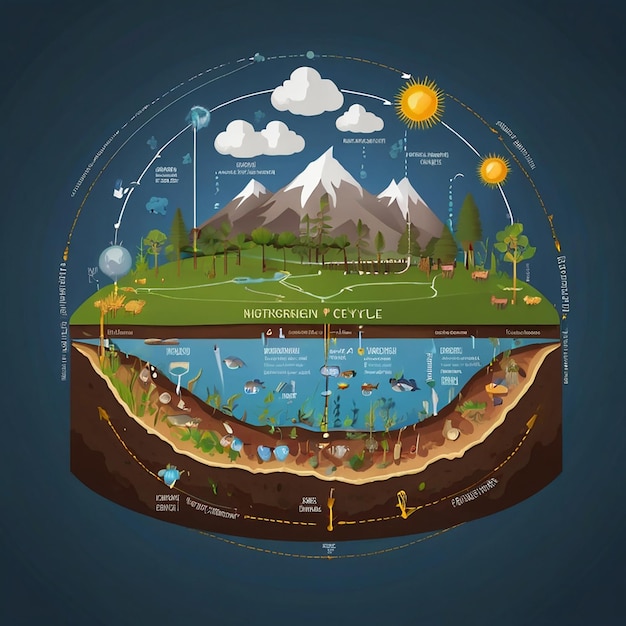 Photo scheme of the nitrogen cycle flats design illustration