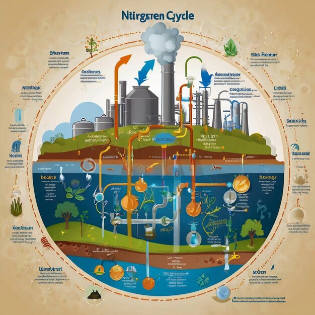 Photo scheme of the nitrogen cycle flats design illustration