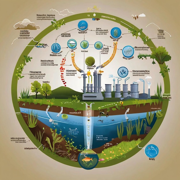 Photo scheme of the nitrogen cycle flats design illustration