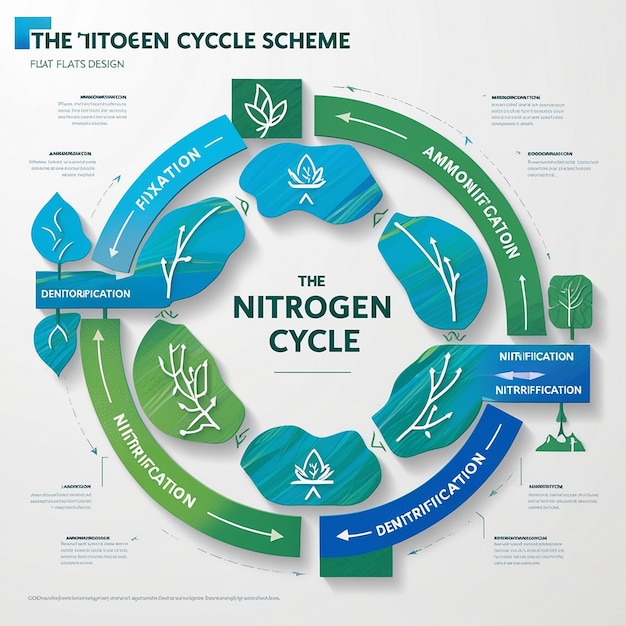 Photo scheme of the nitrogen cycle flats design illustration