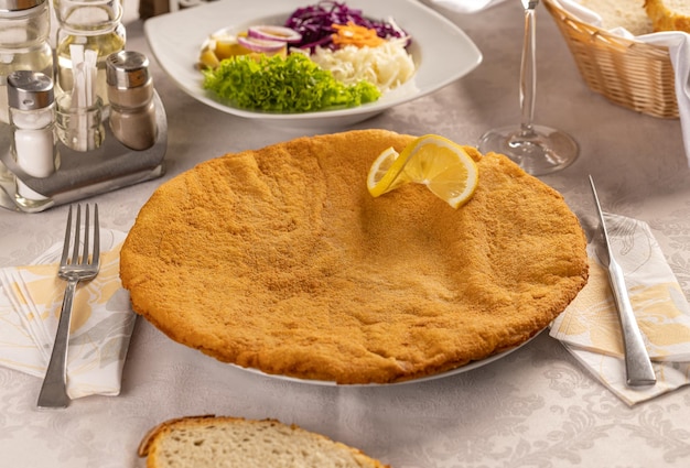 Schnitzel decorated with lemon