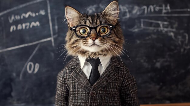 Scholarly Cat Dressed as a Professor with Glasses and Book for Educational Themes