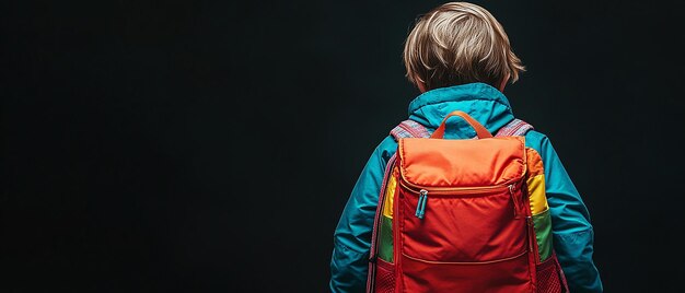 School Backpack on a Kids Back Against a Black Background