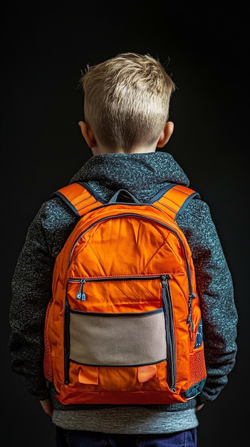 School Backpack on a Kids Back Against a Black Background