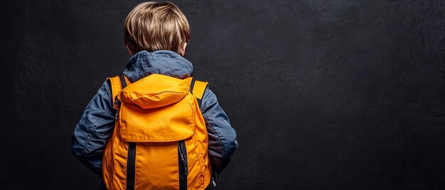 School Backpack on a Kids Back Against a Black Background