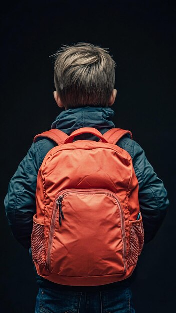 School Backpack on a Kids Back Against a Black Background