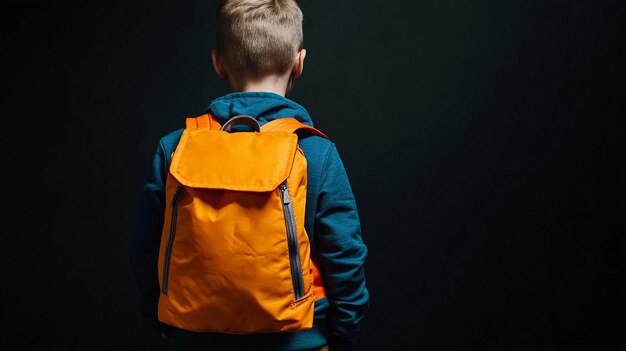 School Backpack on a Kids Back Against a Black Background