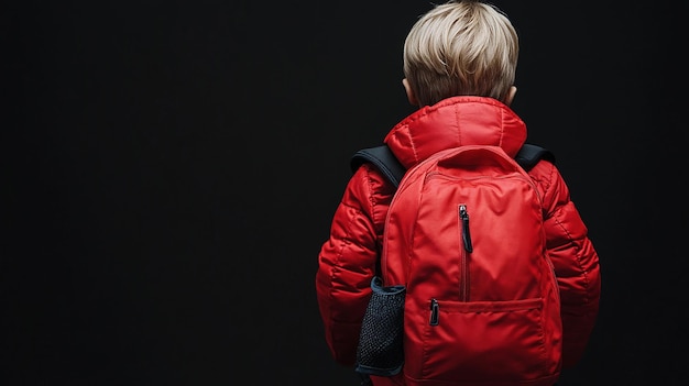 School Backpack on a Kids Back Against a Black Background