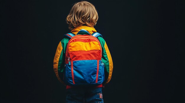 School Backpack on a Kids Back Against a Black Background