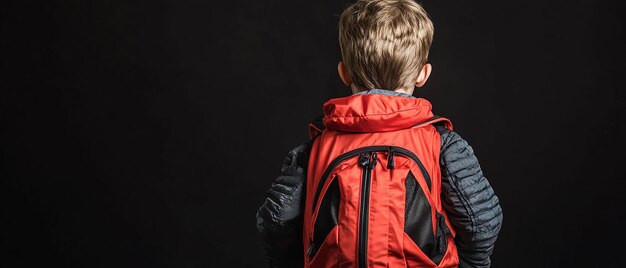 School Backpack on a Kids Back Against a Black Background