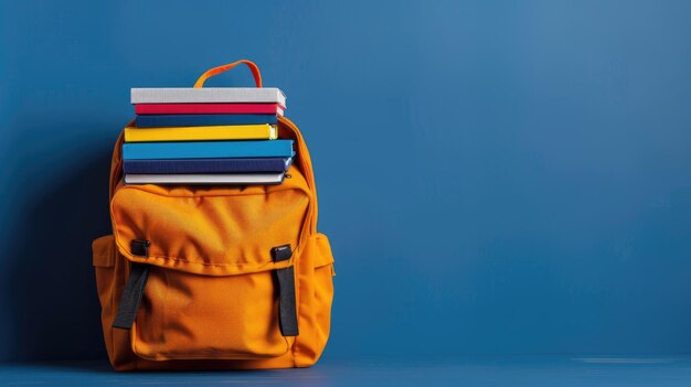 School Backpack with Books on isolated Background