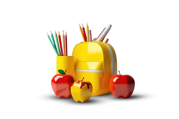 School Backpack with School Supplies and Apples BacktoSchool Essentials Generative AI