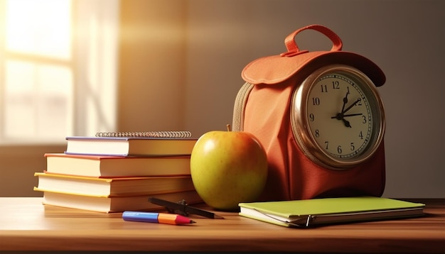 School Backpack with school supplies background