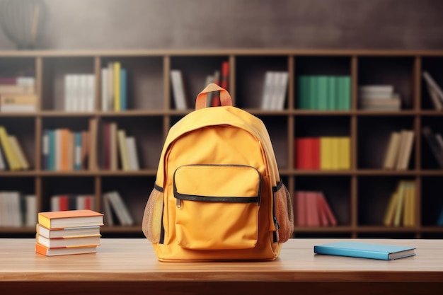 School bag on desk Back to school concept