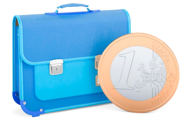 School bag with euro coin 3D rendering