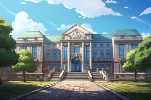 School building anime visual novel game Desk education Generate Ai