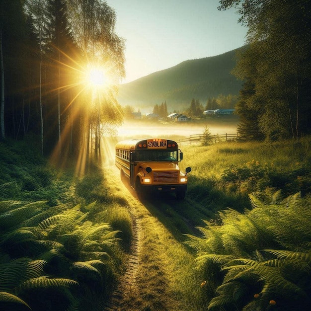 Photo school bus in nostalgic fresh start