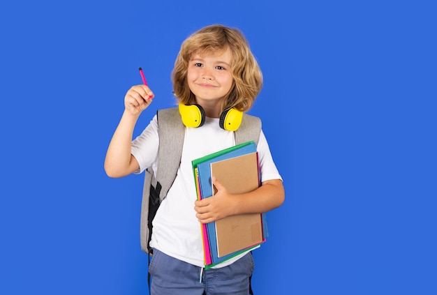 School child on isolated background kids education learning studying and knowledge for children port