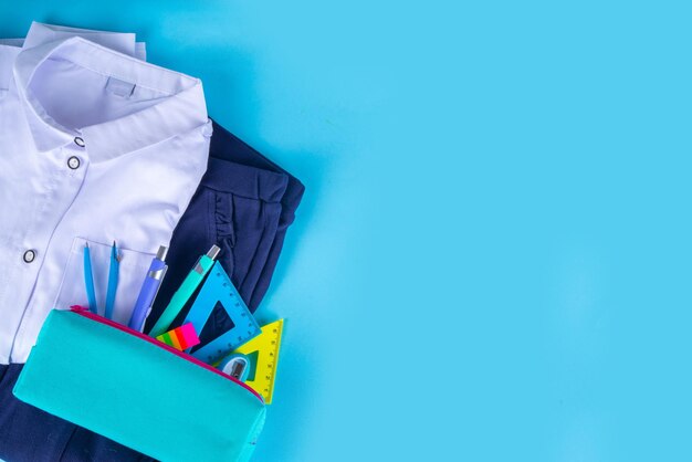 Photo school children's student uniform with pencil case