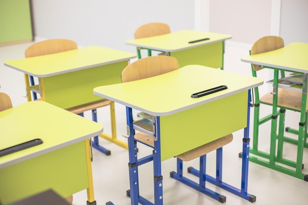 School class with school desks and blackboards in ukraine high school