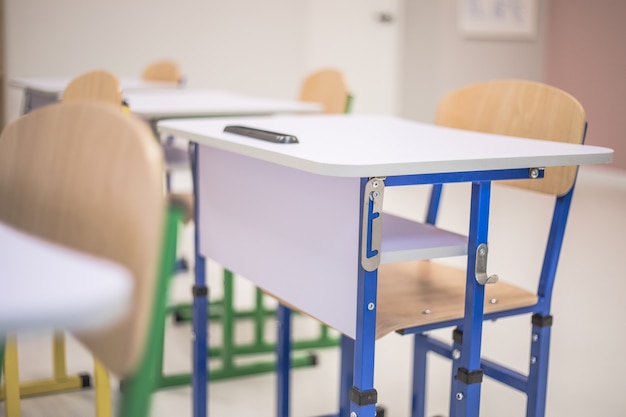 School class with school desks and blackboards in ukraine high school