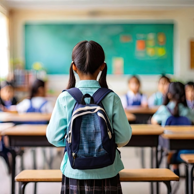 School classroom in blur background without young student Blurry view of elementary tradition class