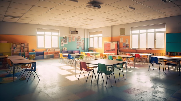 School classroom empty colorful positive AI generated