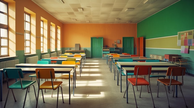 School classroom empty colorful positive AI generated