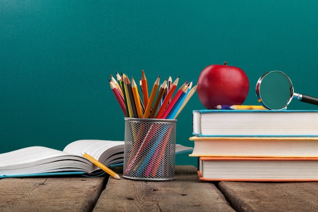 School colorful pencil and colorful books