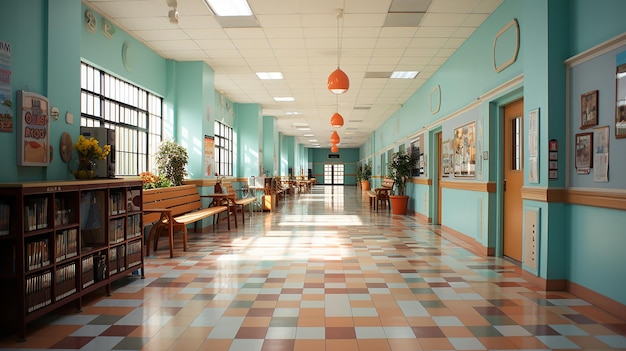 School Corridor Photographed In A Private Primary School Generated By AI