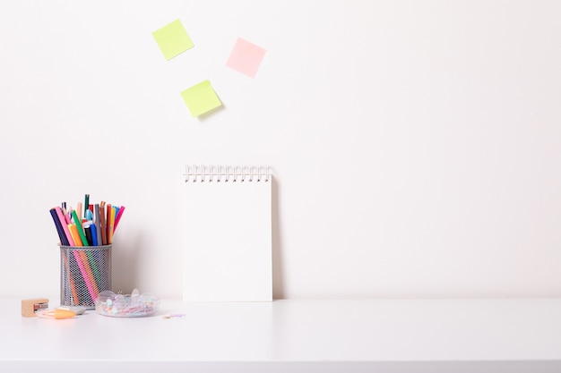 School desk in modern style on white background. Home education.Modern decor. Mock up.