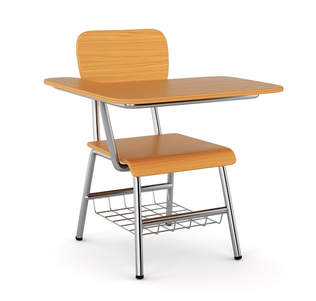 School desk with chair isolated on white background