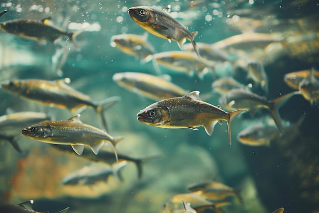 Photo school of fish is swimming in clear blue water