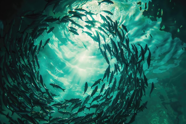 School of Fish Swimming in a Mesmerizing Circle in Clear Turquoise Water