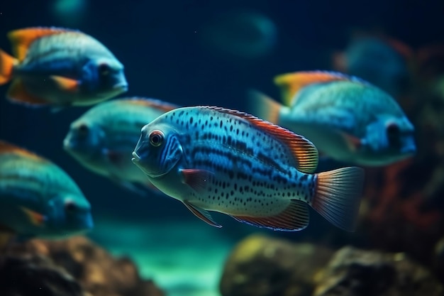 A school of fish swims at the bottom of the sea Generative AI