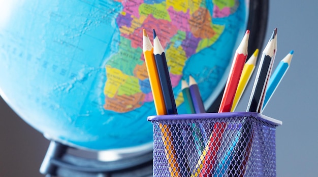 School Globe Books on the table Back to school