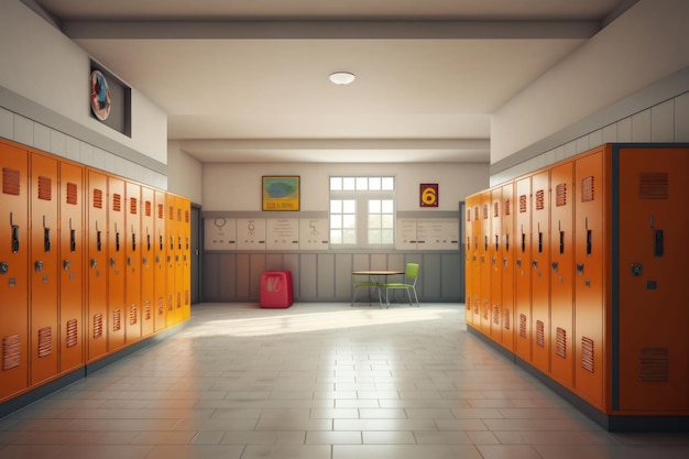 Photo school hallway with modern lockers concept of studying and getting knowledge generative ai