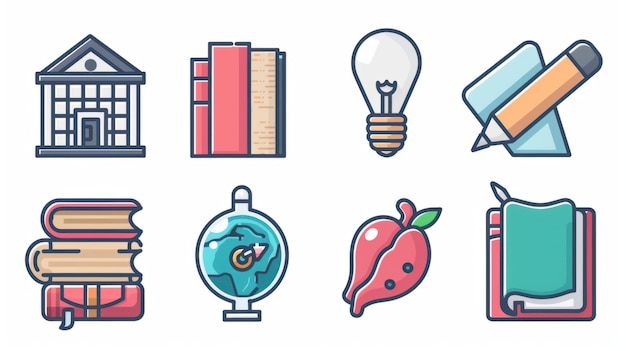 School Icon Set Diverse Style Collection of Creative Filled Outline Colored and Flat Symbols