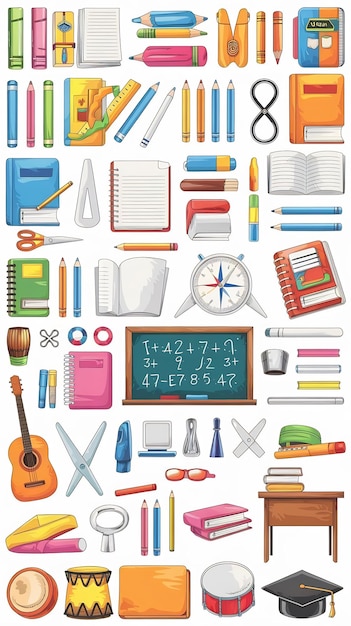 School icons set of 40 hand drawn school or education objects