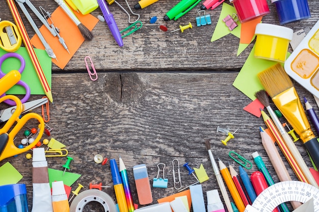 School items on a wooden table