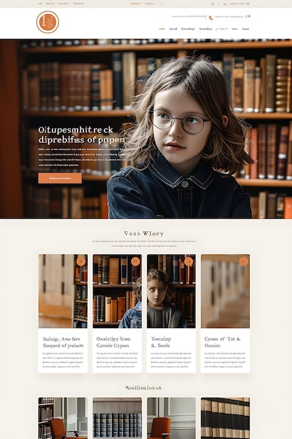 Photo school library website with literary themed school classic g education web layout idea design