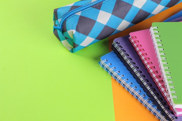 School notebooks and a pencil case