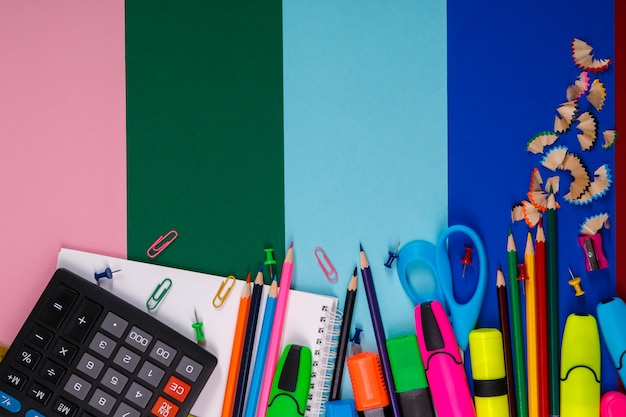 School or office stationery on colorful. Back to School.