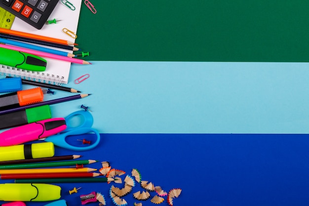 School or office stationery on colorful. Back to School. 