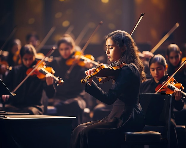 A school orchestra performing a mesmerizing symphony students showcasing their musical talent