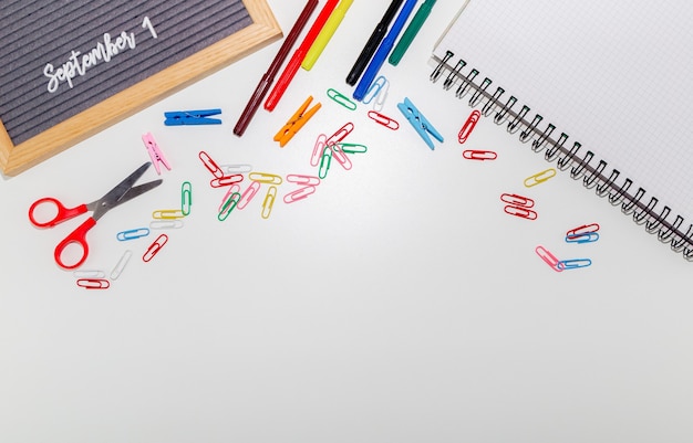 school stationery on white september 1