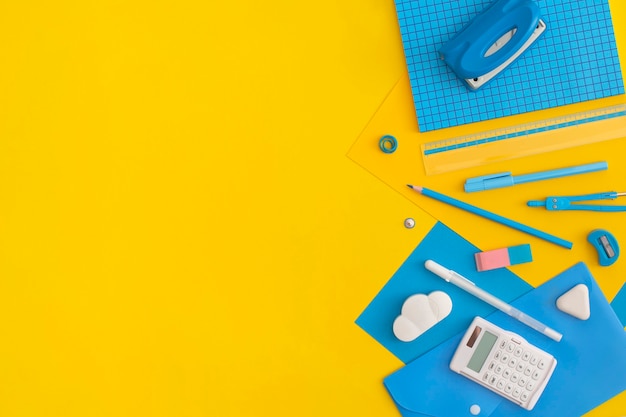 School stationery on a yellow background