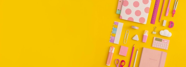 School stationery on a yellow background