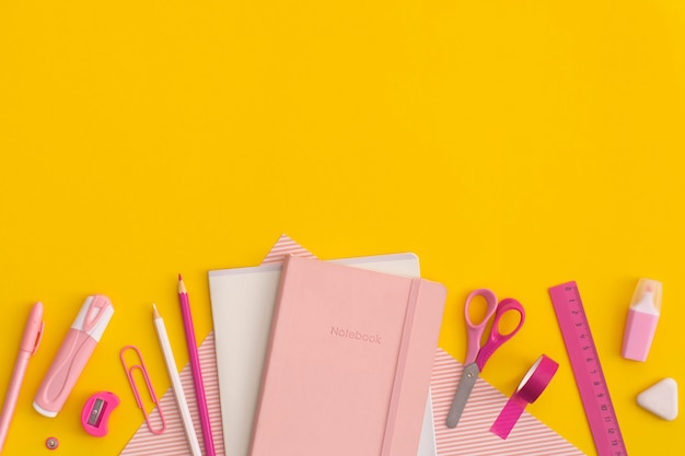 School stationery on a yellow background