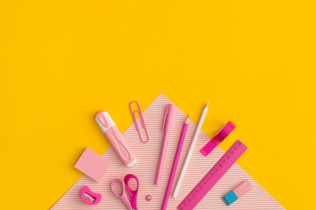 School stationery on a yellow background